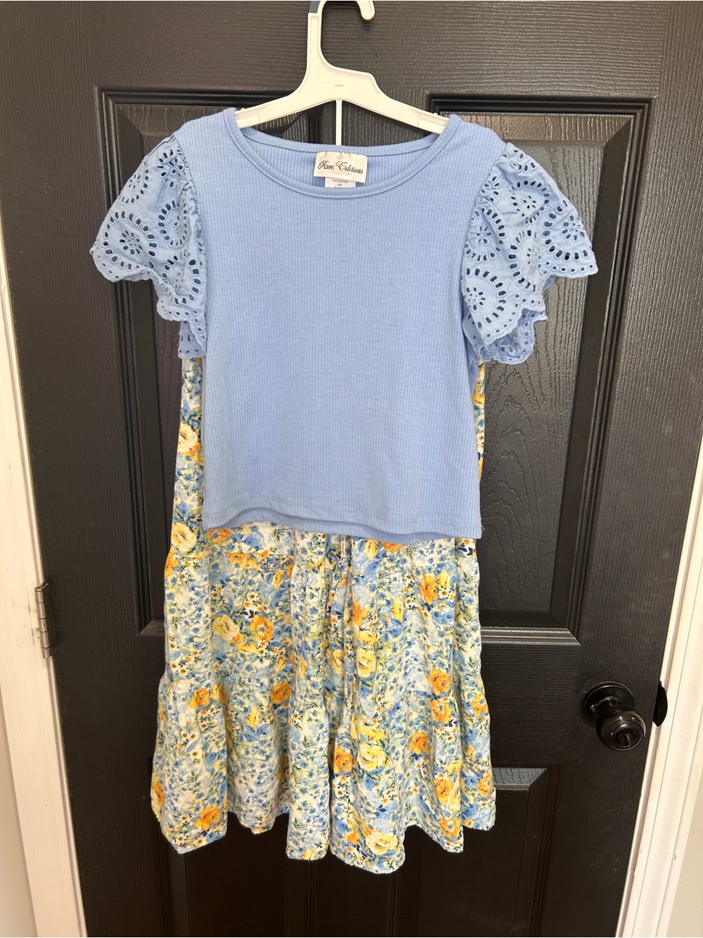 Rare Editions Blue Eyelet Sleeve Floral Two-Piece Set size 10